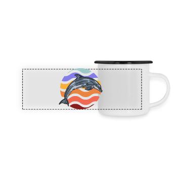 Dolphin in wave pattern - Panoramic Camper Mug - white/black - Front
