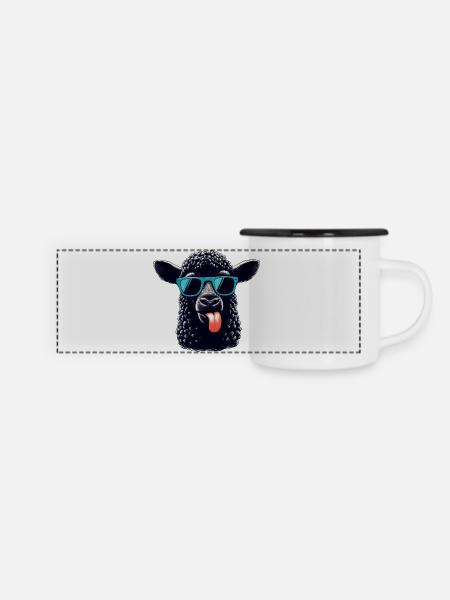 Schwarzes Schaf - Panorama Emaille-Tasse - Weiß/Schwarz