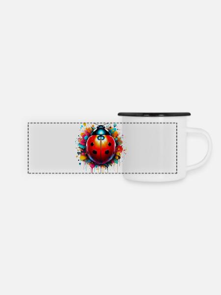 Marienkäfer - Panorama Emaille-Tasse - Weiß/Schwarz