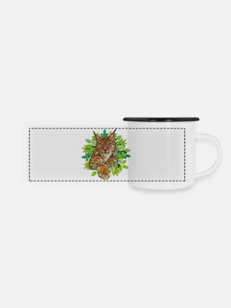 Luchs Katze Freiheit - Panorama Emaille-Tasse - Weiß/Schwarz