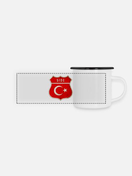 Side Türkei Flaggen Wappen - Panorama Emaille-Tasse - Weiß/Schwarz