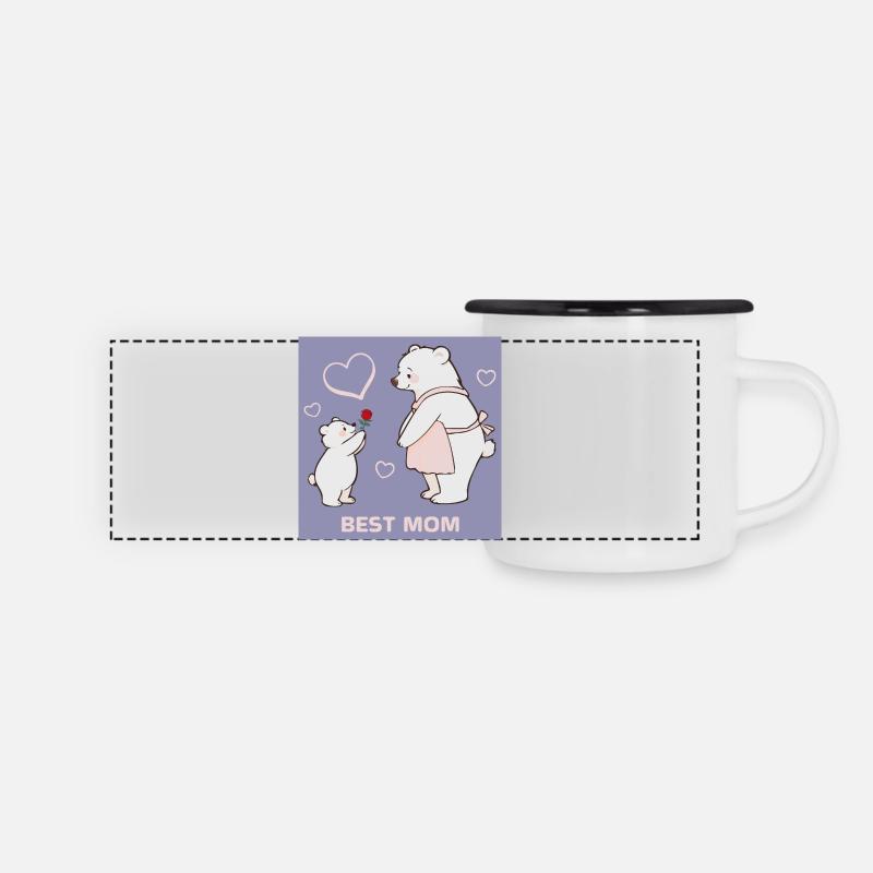 Bären Best Mom Muttertag - Panorama Emaille-Tasse - Weiß/Schwarz