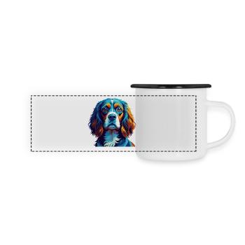 Deutscher Wachtelhund Hunderasse Cartoon Kawaii - Panorama Emaille-Tasse - Weiß/Schwarz - Vorne
