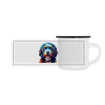 Portugiesische Schäferhundrasse Bunte Karikatur Kawaii - Panorama Emaille-Tasse - Weiß/Schwarz - Vorne