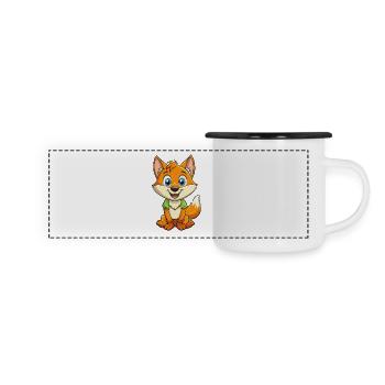 Fuchs Niedliche Zeichentrickfigur Kawaii Clipart - Panorama Emaille-Tasse - Weiß/Schwarz - Vorne