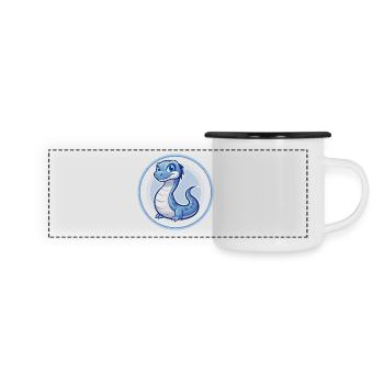 Basilisk Blau Kawaii Cartoon Figur Clipart Haustier - Panorama Emaille-Tasse - Weiß/Schwarz - Vorne