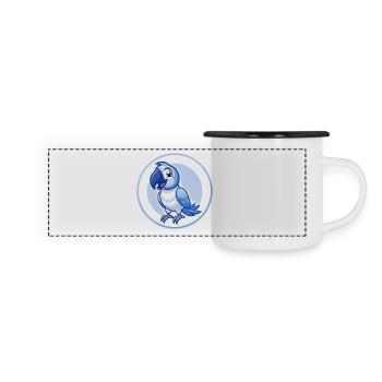 Papagei Blau Kawaii Cartoon Figur Clipart Haustier - Panorama Emaille-Tasse - Weiß/Schwarz - Vorne