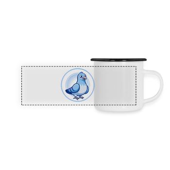 Taube Blau Kawaii Cartoon Charakter Clipart Haustier - Panorama Emaille-Tasse - Weiß/Schwarz - Vorne