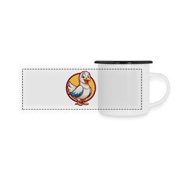 Taube Niedlich Lustig Kawaii Cartoon Clipart Tier Haustier - Panorama Emaille-Tasse - Weiß/Schwarz - Vorne