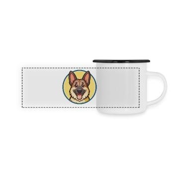Deutscher Schafpudel Hunderasse Karikatur Kawaii - Panorama Emaille-Tasse - Weiß/Schwarz - Vorne