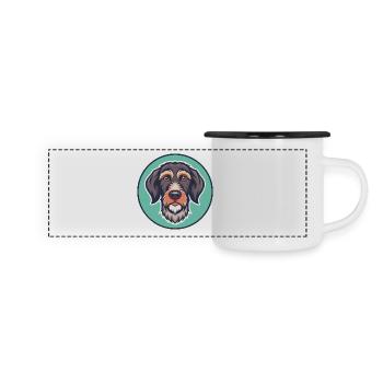 Deutsche rauhaarige Hunderasse Lustige Karikatur - Panorama Emaille-Tasse - Weiß/Schwarz - Vorne