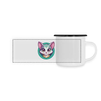 Bambino Katze Rasse Karikatur Kawaii Tier Haustier - Panorama Emaille-Tasse - Weiß/Schwarz - Vorne