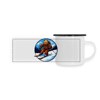 Ski Bären - Panorama Emaille-Tasse - Weiß/Schwarz - Vorne