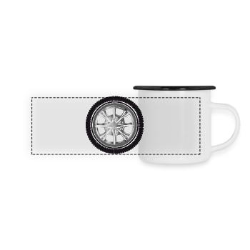 Glossy rim with tire – Modern automotive - Panoramic Camper Mug - white/black - Front