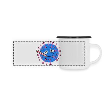 Sick Virus – Dessin animé avec thermomètre clinique - Mug panoramique émaillé - blanc/noir - Devant