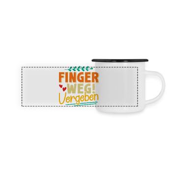 Malle FINGER WEG VERGEBEN Lustiges - Panorama Emaille-Tasse - Weiß/Schwarz - Vorne