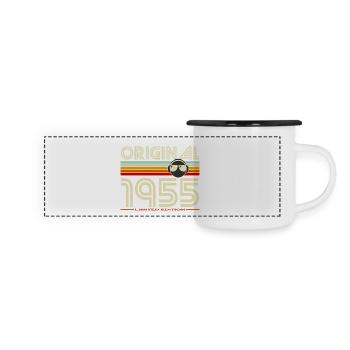 Originale Vintage-Edition von 1955 - Panorama Emaille-Tasse - Weiß/Schwarz - Vorne