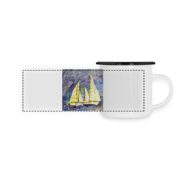 Farbenfroher Segelboot-Motiv im Expressionismus - Panorama Emaille-Tasse - Weiß/Schwarz - Vorne