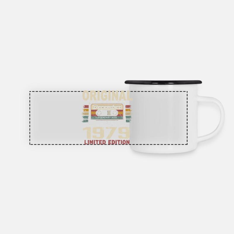 Dezember 1979 Geburtstagsgeschenk - Panorama Emaille-Tasse - Weiß/Schwarz