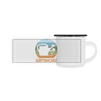 chef de jardin, jardinier, rétro, arrosoir, fleurs, plante - Mug panoramique émaillé - blanc/noir - Devant
