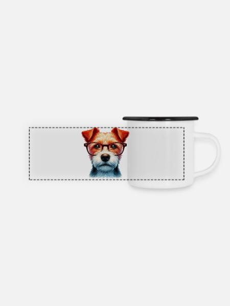 Hund mit Brille - Panorama Emaille-Tasse - Weiß/Schwarz