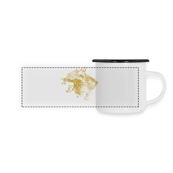 Goldener Wolf Illustration Design - Panorama Emaille-Tasse - Weiß/Schwarz - Vorne