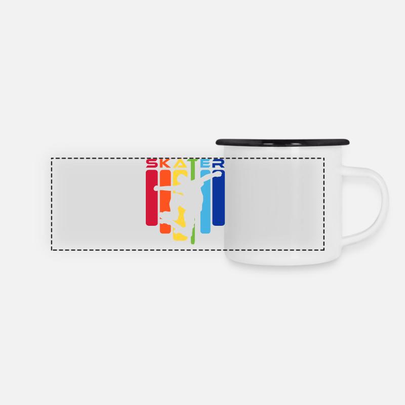 Skater Kids Rainbow Silhouette - Panorama Emaille-Tasse - Weiß/Schwarz
