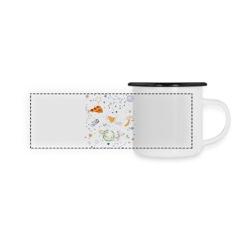 Cartoon Astronaut with Space and Pizza - Panoramic Camper Mug - white/black - Front