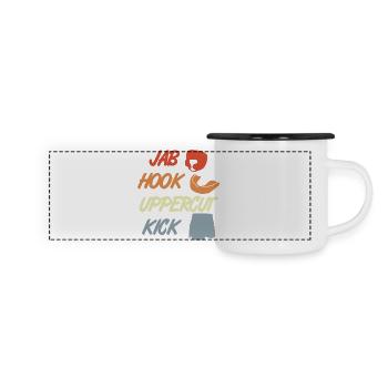 Jab Hook Uppercut Kick - Panorama Emaille-Tasse - Weiß/Schwarz - Vorne