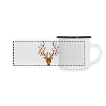 Cerf avec des fleurs dans les bois - Mug panoramique émaillé - blanc/noir - Devant