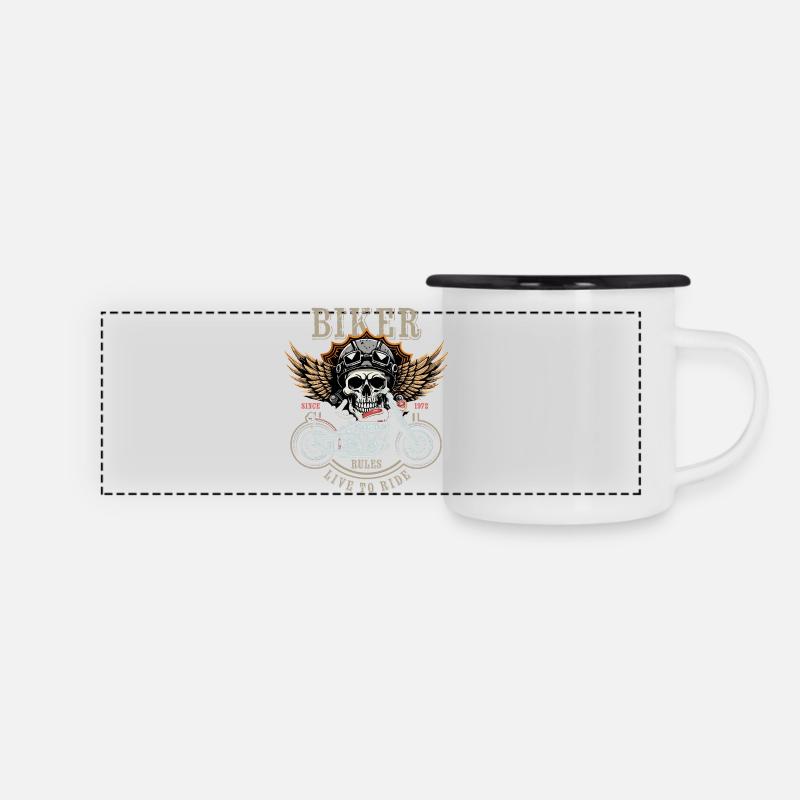 Biker Rules - Since 1972 - Live to Ride - Panorama Emaille-Tasse - Weiß/Schwarz