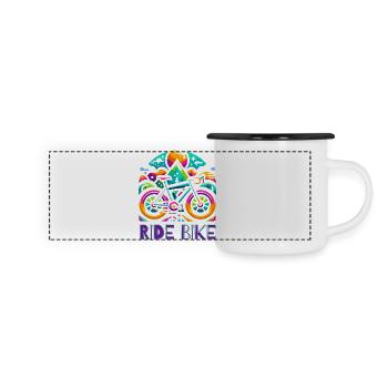 Radfahren - Ride Bike design - Panorama Emaille-Tasse - Weiß/Schwarz - Vorne