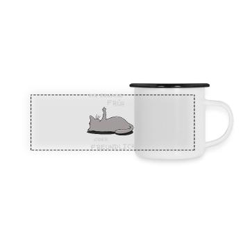 Ich erwache früh oder freundlich - Panorama Emaille-Tasse - Weiß/Schwarz - Vorne