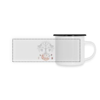 Schlafender Fuchs unter Lebensbaum - Herbstnacht - Panorama Emaille-Tasse - Weiß/Schwarz - Vorne