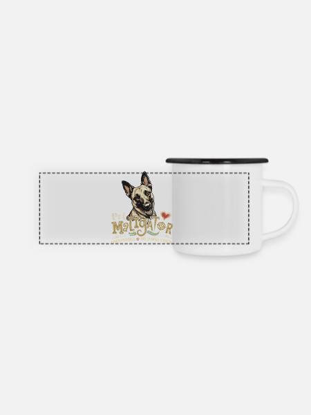 Haustier Maligator Belgischer Malinois-Trickhund - Panorama Emaille-Tasse - Weiß/Schwarz