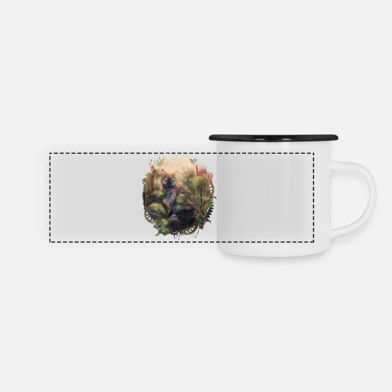 Wildkatze im Wald - Panorama Emaille-Tasse - Weiß/Schwarz