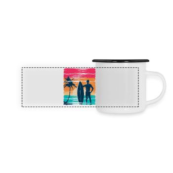 Surfer Sunset Retro - Panorama Emaille-Tasse - Weiß/Schwarz - Vorne