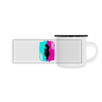 Samurai Silhouette Japan Krieger Schwarz Kunst - Panorama Emaille-Tasse - Weiß/Schwarz - Vorne
