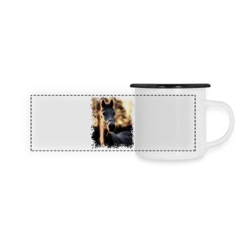 Pferd - Goldener Schimmel - Panorama Emaille-Tasse - Weiß/Schwarz - Vorne