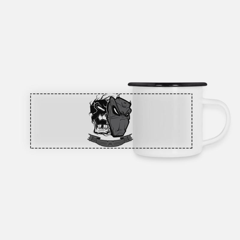 Devil mask - Panorama Emaille-Tasse - Weiß/Schwarz