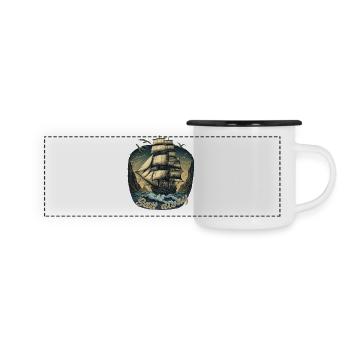 Gigantic boat sails in a storm on the high seas - Panoramic Camper Mug - white/black - Front