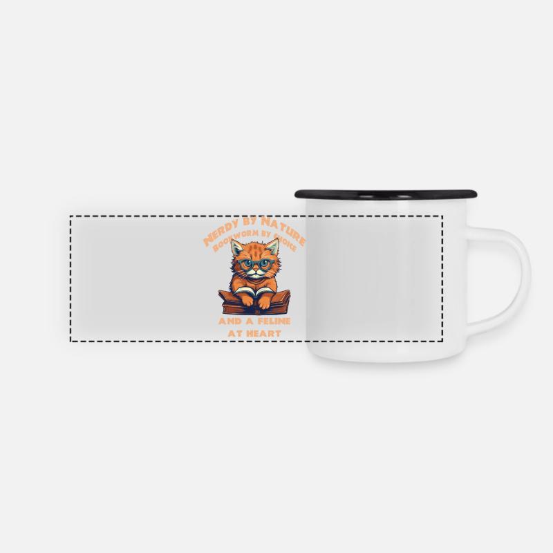 Chat avec livre - Mug panoramique émaillé - blanc/noir