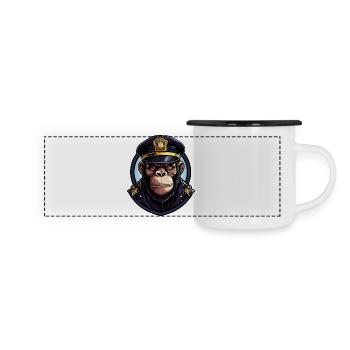 Police des singes - Mug panoramique émaillé - blanc/noir - Devant