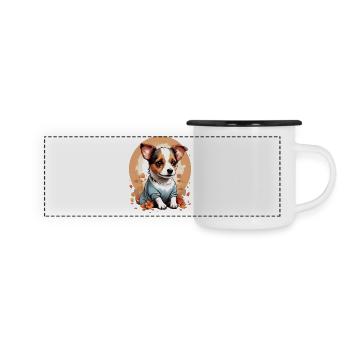 Niedlicher kleiner Jack Russell Welpe - Panorama Emaille-Tasse - Weiß/Schwarz - Vorne