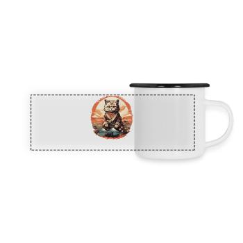 Katze Japanische Kunst - Panorama Emaille-Tasse - Weiß/Schwarz - Vorne