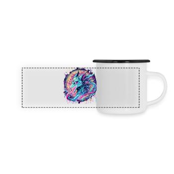 Psychedelische Fuchs Kopf Goa Kunst - Panorama Emaille-Tasse - Weiß/Schwarz - Vorne