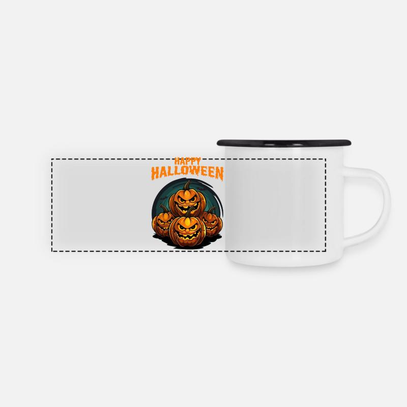 Happy Halloween Pumpkins Jack O'Lanterns Kürbisse - Panoramic Camper Mug - white/black