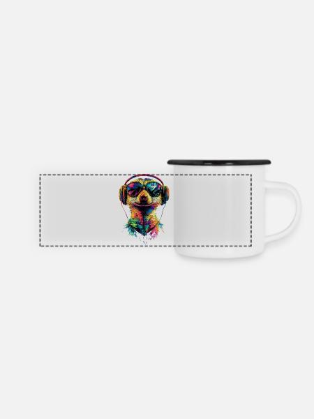 Erdmännchen Sonnenbrille Bunt Süßes Erdmännchen - Panorama Emaille-Tasse - Weiß/Schwarz