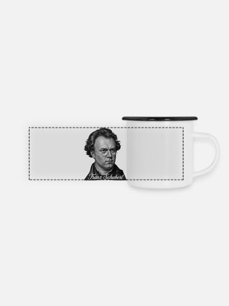 Komponist Franz Schubert Porträt - Panorama Emaille-Tasse - Weiß/Schwarz