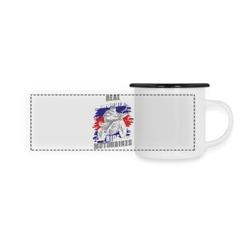 Kambodscha Kambodschaner Motorrad - Panorama Emaille-Tasse - Weiß/Schwarz - Vorne